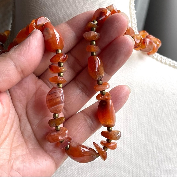 Handmade Polished Carnelian Semi-Precious Gemstones 24" Necklace Hook Clasp - Picture 4 of 11